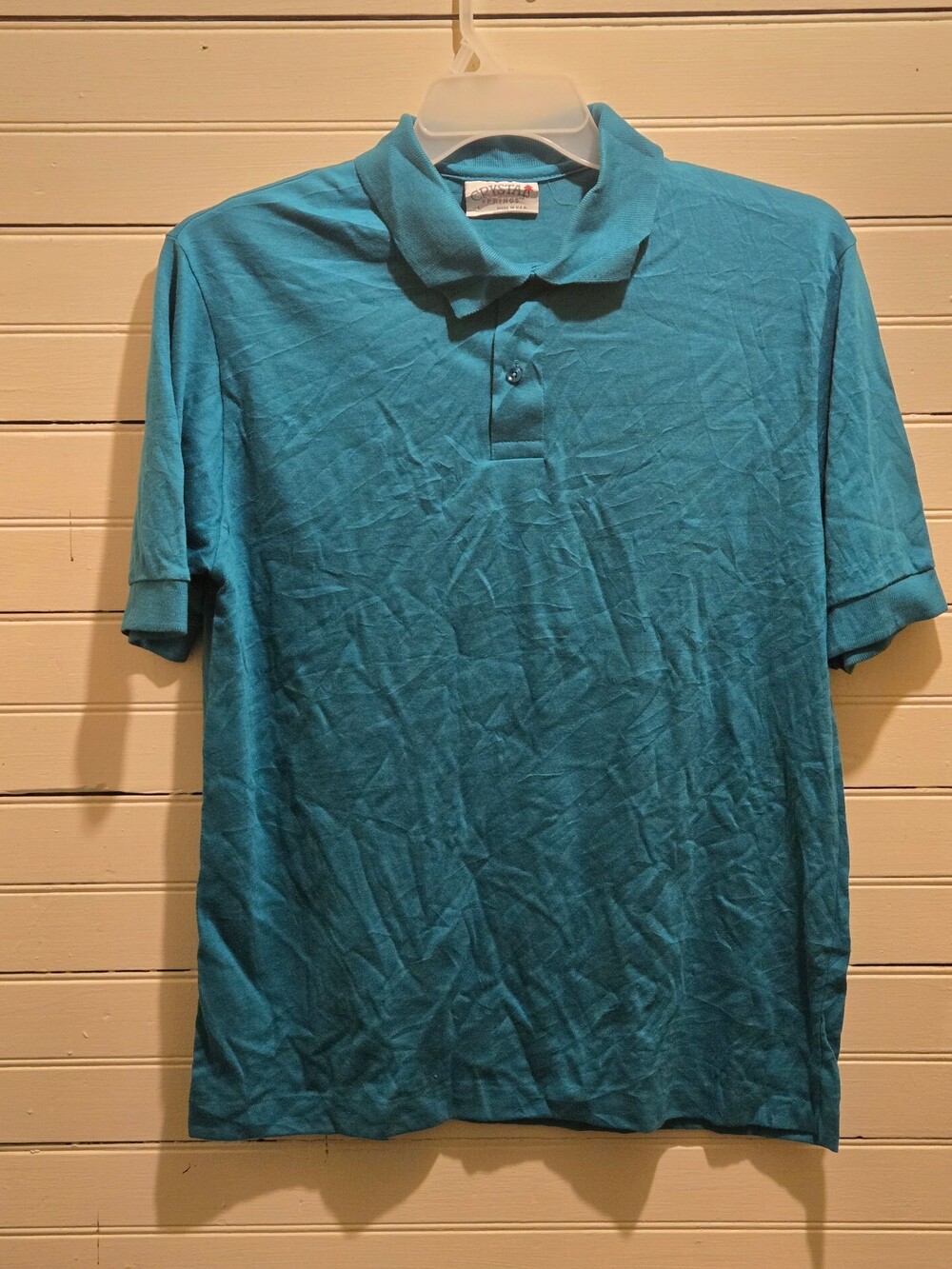 Crystal Springs Polo Shirt Mens L Teal Short Sleeve Two Button Classic Collar